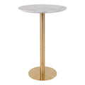 Table de bar Bolzano plateau effet marbre blanc pied laiton doré ø70 cm vue d'ensemble