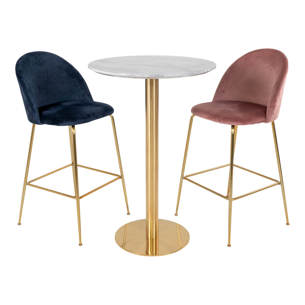 Table de bar Bolzano avec tabourets velours gold ambiance cocktail bar premium