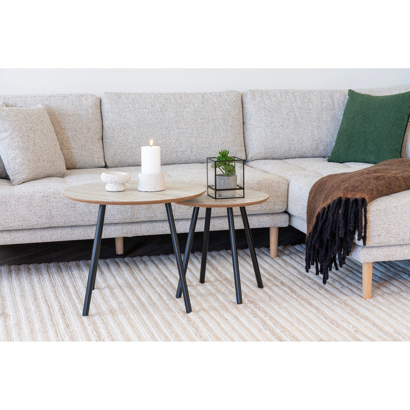 Dimensions Table basse Aalst ronde effet travertin et acier noir 55 cm