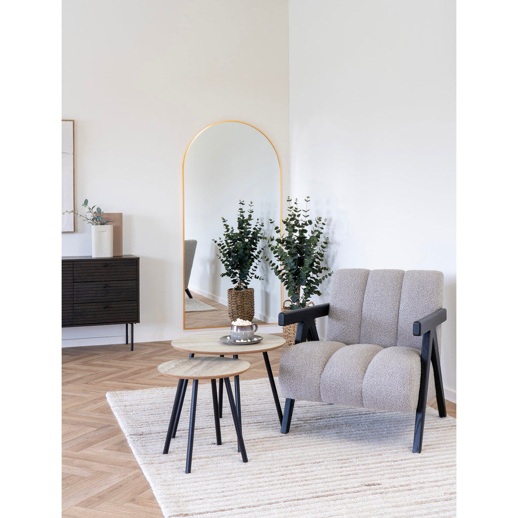 Set 2 tables basses Aalst travertin beige duo ambiance salon canapé beige style nordique