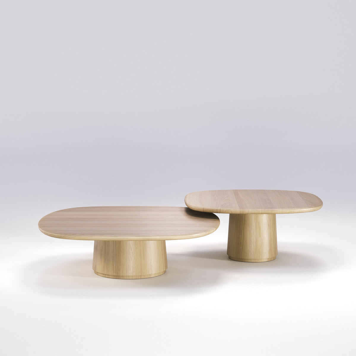 Tables basses Amos de 100 et 80 cm en chêne naturel, l'une contre l'autre