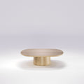Table basse Amos de 100 cm en chêne naturel vue de face, sur son fût conique