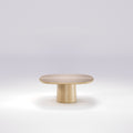 Table basse Amos de 80 cm en chêne naturel vue de face, sur son fût conique