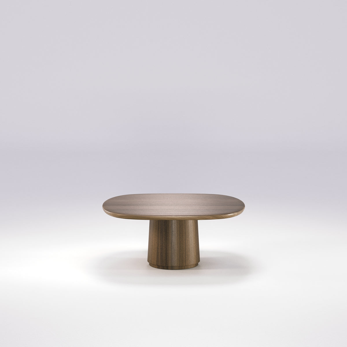 Table basse Amos de 80 cm en noyer foncé vue de face, sur son fût conique