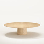 Table basse Anchor en chêne naturel vue de dos sur son socle en travertin