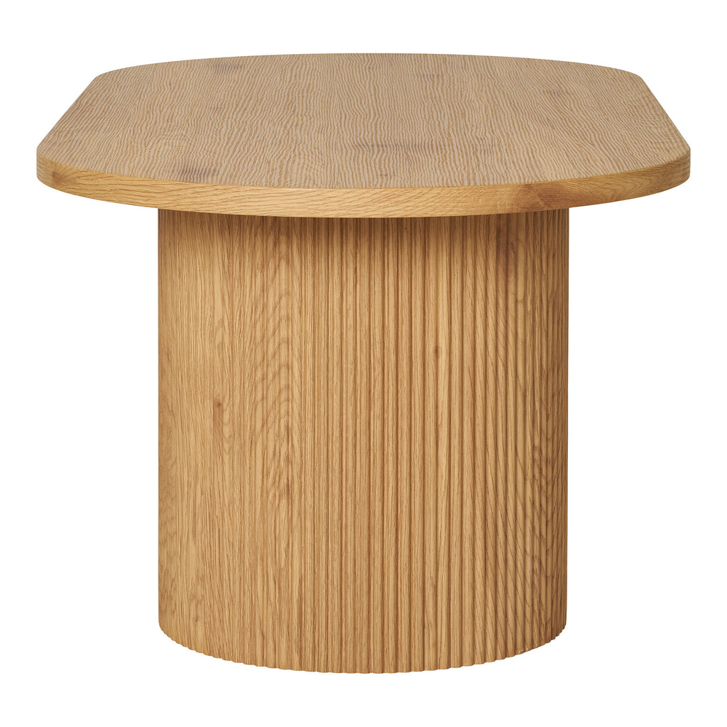 Détail colonne cylindrique cannelée chêne naturel table basse Boavista finition miel