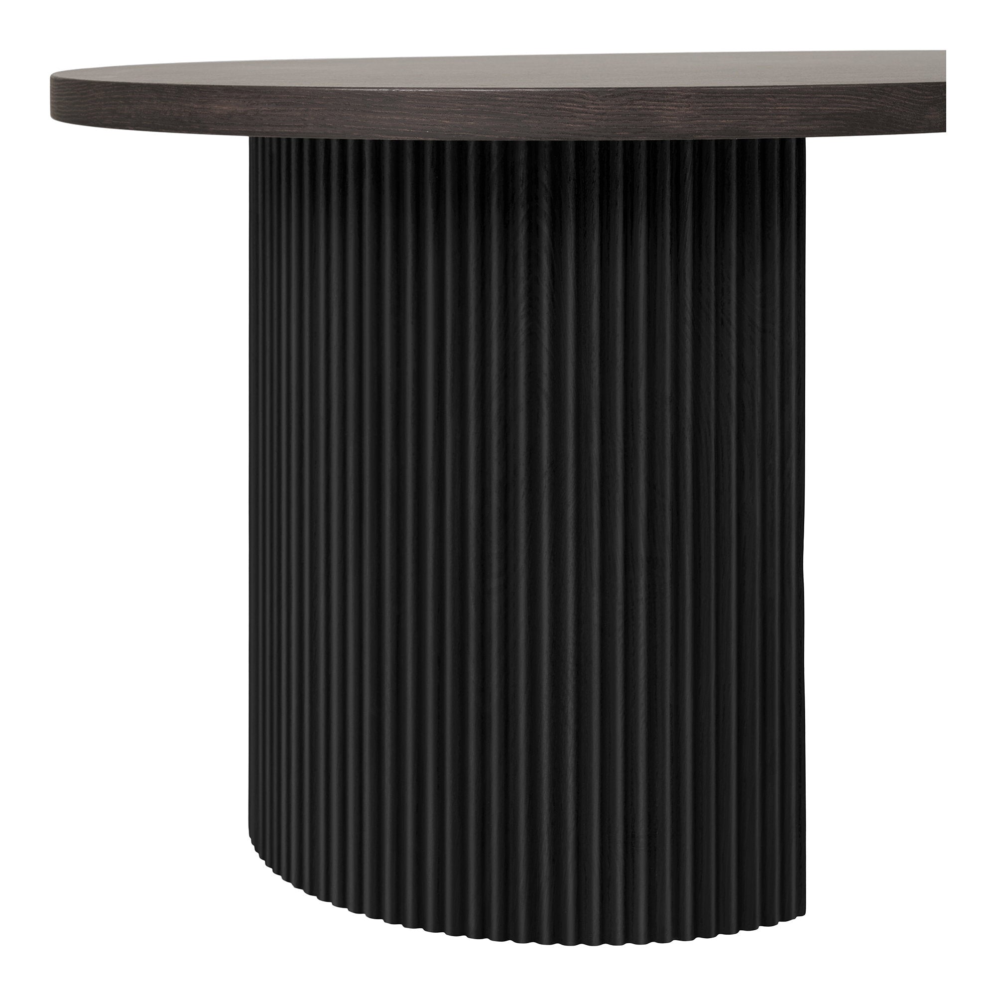 Détail plateau octogonal arrondi brun foncé table basse Boavista veinage expressif