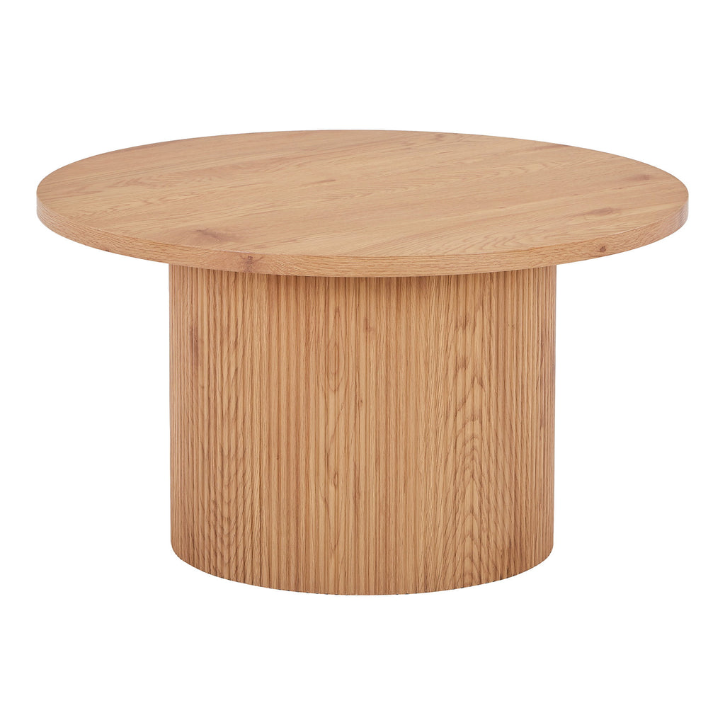 Table basse Boavista ronde cannelée chêne naturel Ø80 cm piédestal cylindrique