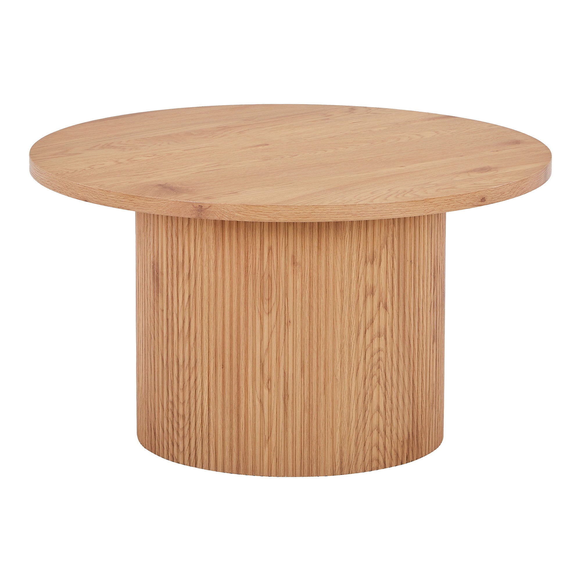 Table basse Boavista ronde cannelée chêne naturel Ø80 cm piédestal cylindrique