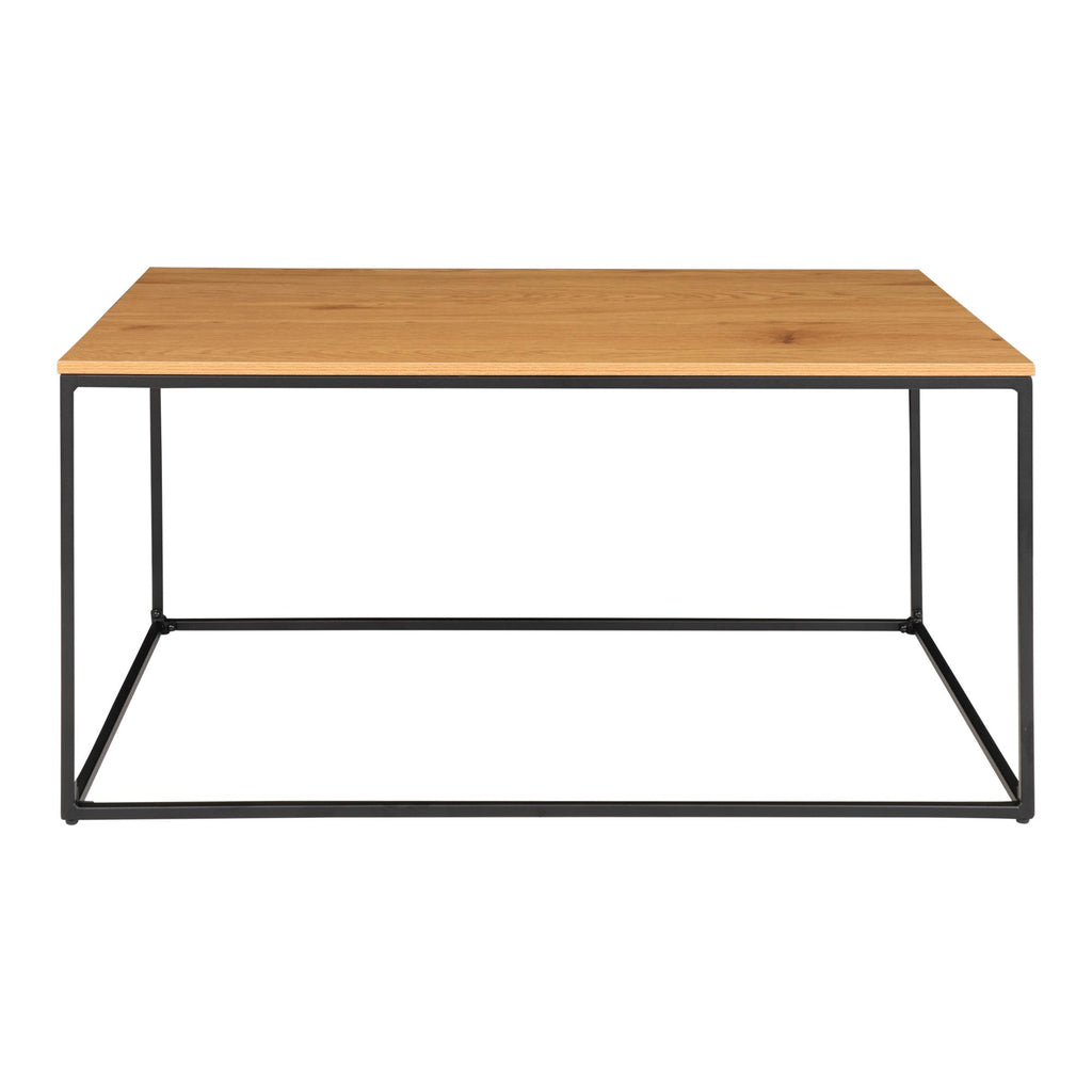 Table basse Vita chêne aspect naturel vue de face cadre métal tubulaire noir fond blanc