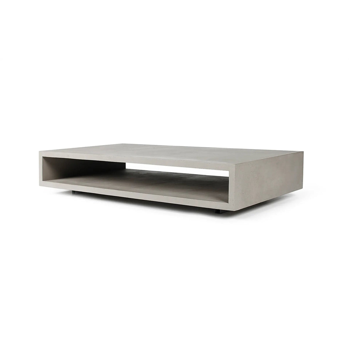 Table basse Monobloc en béton gris vue de trois quarts côté gauche sur fond blanc