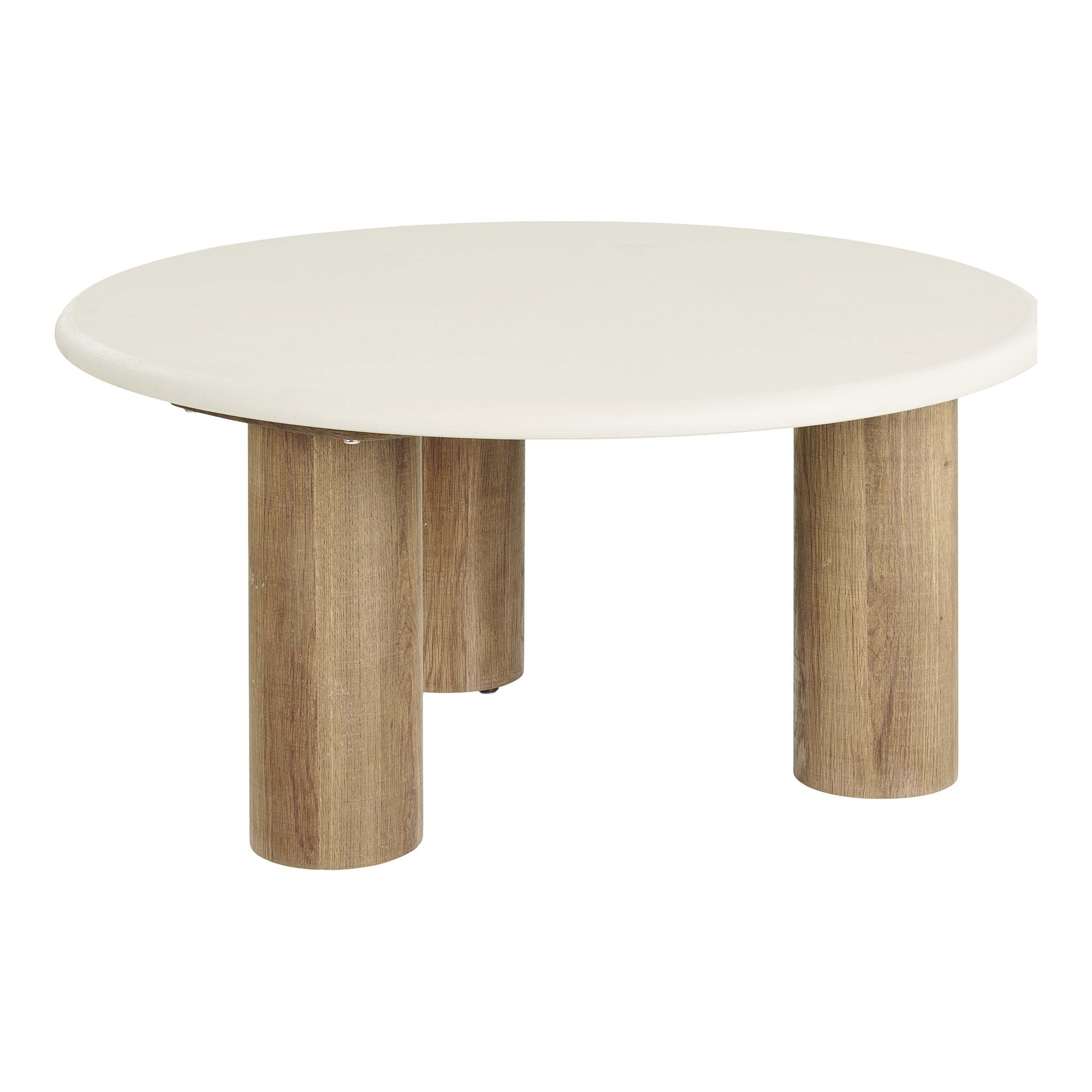Table basse Fondi plateau clair 3 pieds décor bois 80 cm