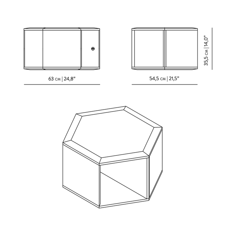 Dimensions Table basse hexagonale Hexa bois massif 63 cm