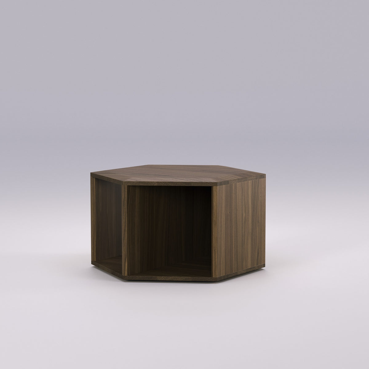 Table basse Hexa en noyer foncé posée à plat