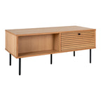 Table basse Kyoto placage chêne naturel 100x50x45 cm pieds métal noir vue trois quarts