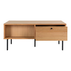 Table basse Kyoto chêne vue arrière deux tiroirs ouverts glissières intégrées