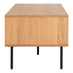 Table basse Kyoto placage chêne naturel vue de profil texture veinage pieds métal noir