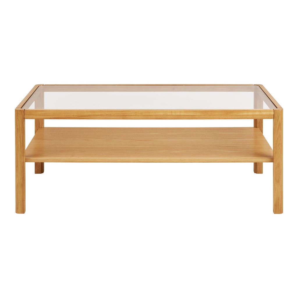 Table basse Lourmarin 110x60 cm chêne naturel verre trempé vue de face fond blanc