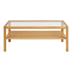 Table basse Lourmarin 110x60 cm chêne naturel verre trempé vue de face fond blanc