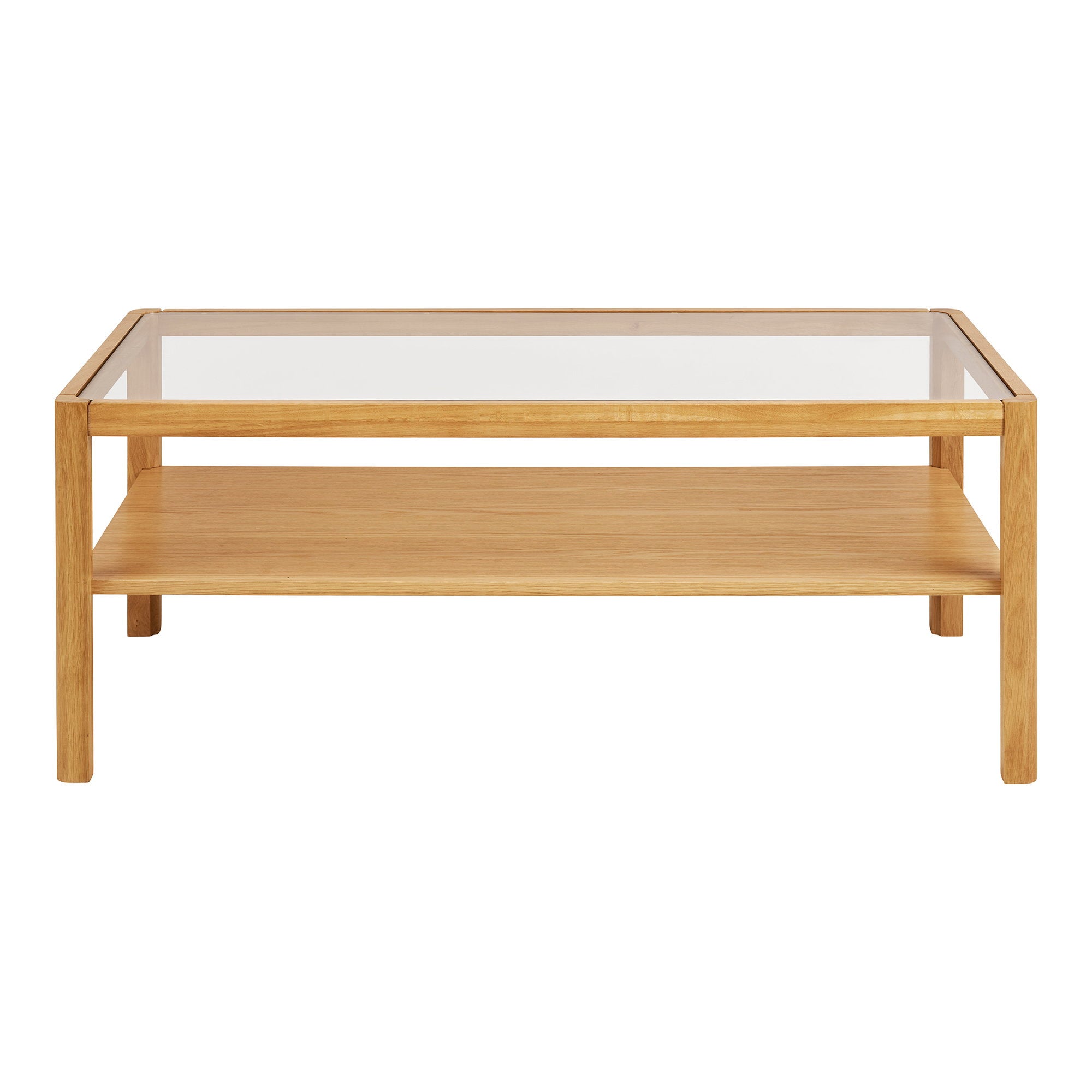Table basse Lourmarin 110x60 cm chêne naturel verre trempé vue de face fond blanc