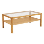 Table basse Lourmarin chêne massif verre trempé tablette inférieure vue trois quarts fond blanc