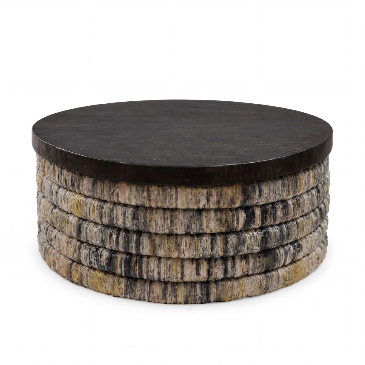 Table basse ronde Magani en bois et feuille de bananier
