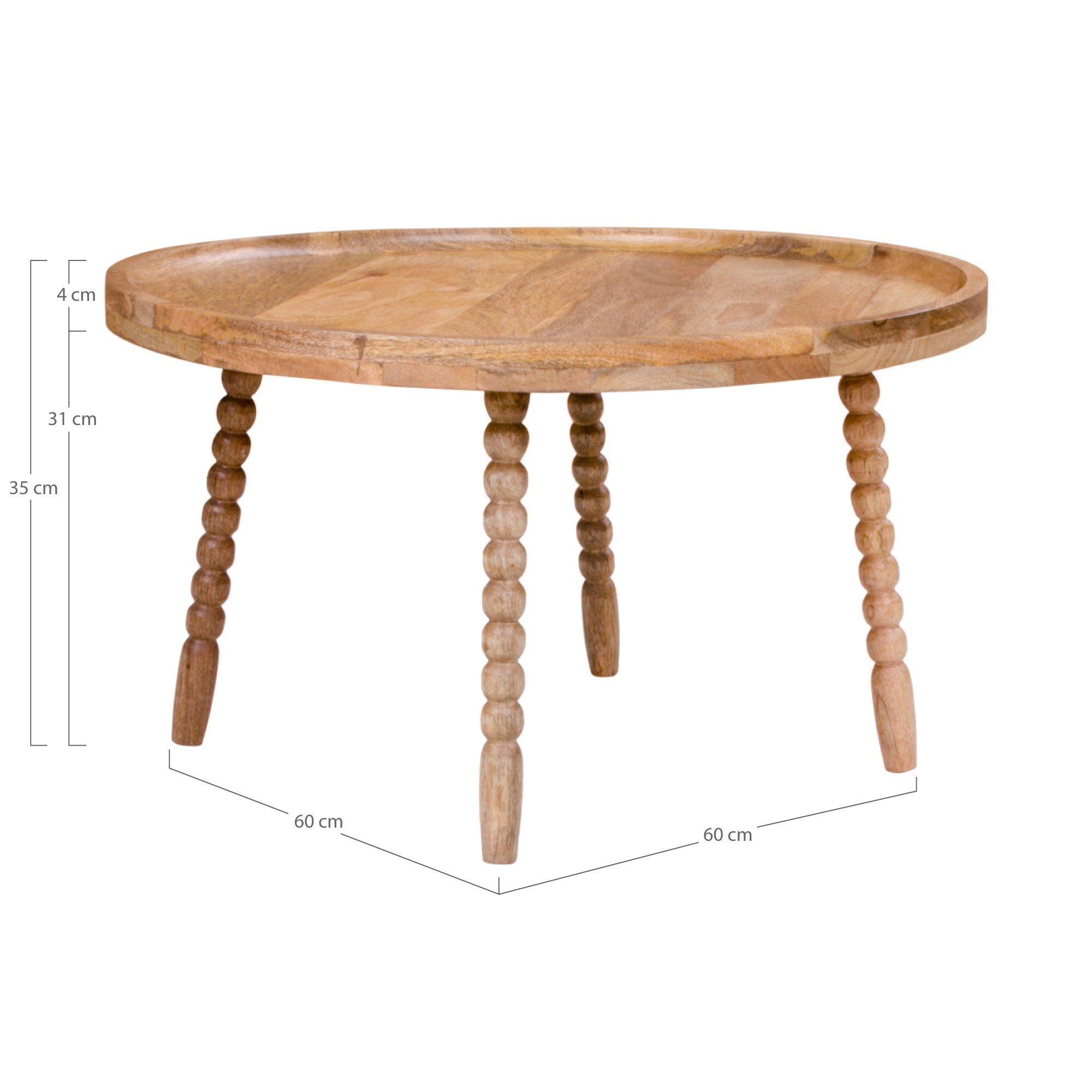 Table basse Jammu manguier naturel avec cotes ø60 cm hauteur 35 cm pieds bobines