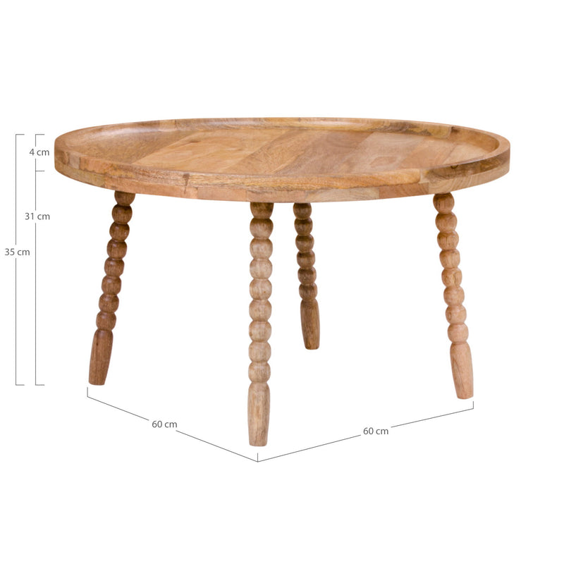 Dimensions Jammu Coffee Table – Natural Mango with Spool Legs – Ø 60 × 35 cm