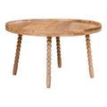 Table basse Jammu manguier massif naturel vue trois quarts pieds bobines fond blanc