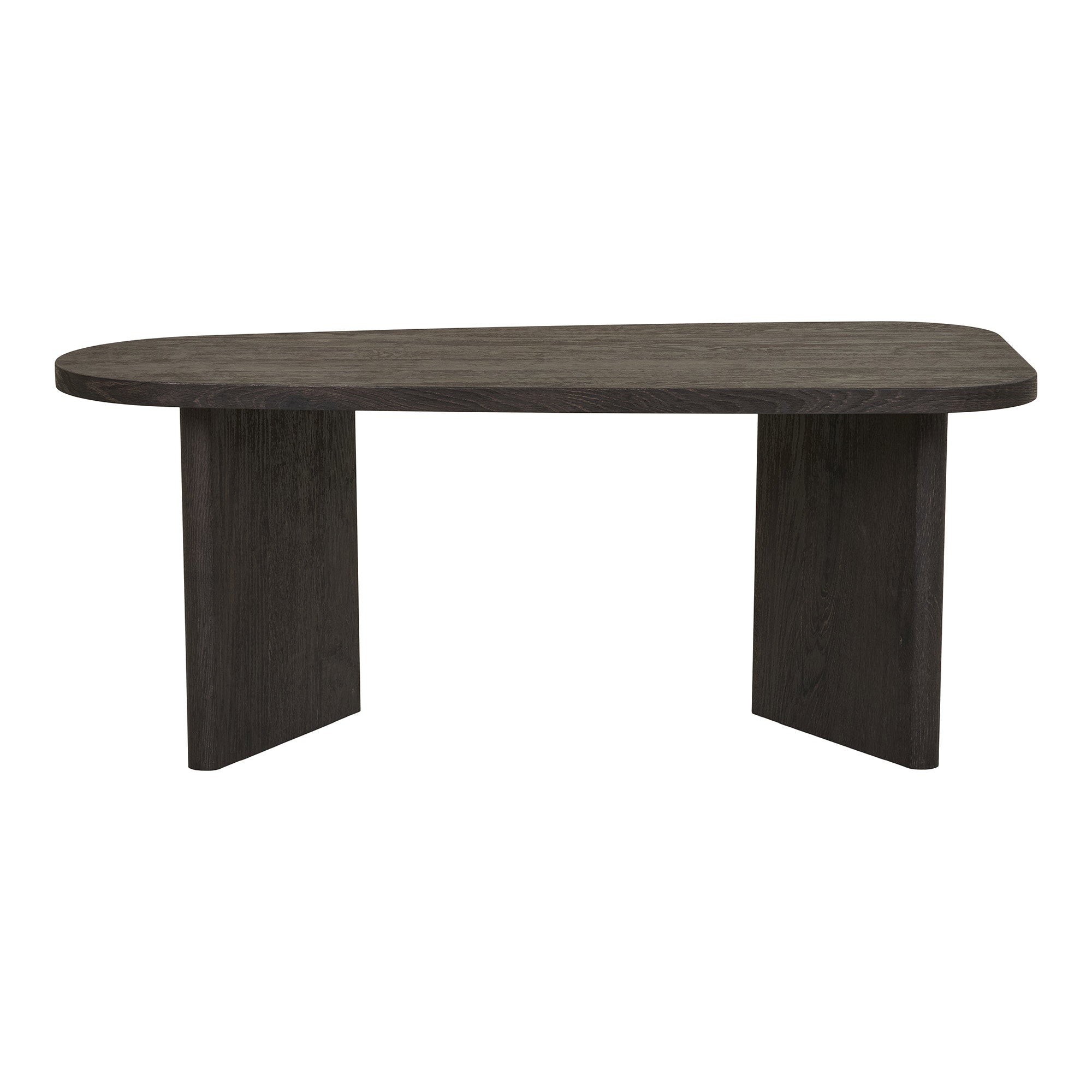 Table basse Melo brun foncé vue trois quarts haut plateau asymétrique organique