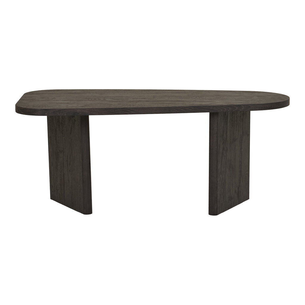 Table basse Melo brun foncé vue de face plateau biomorphique symétrie pieds lames