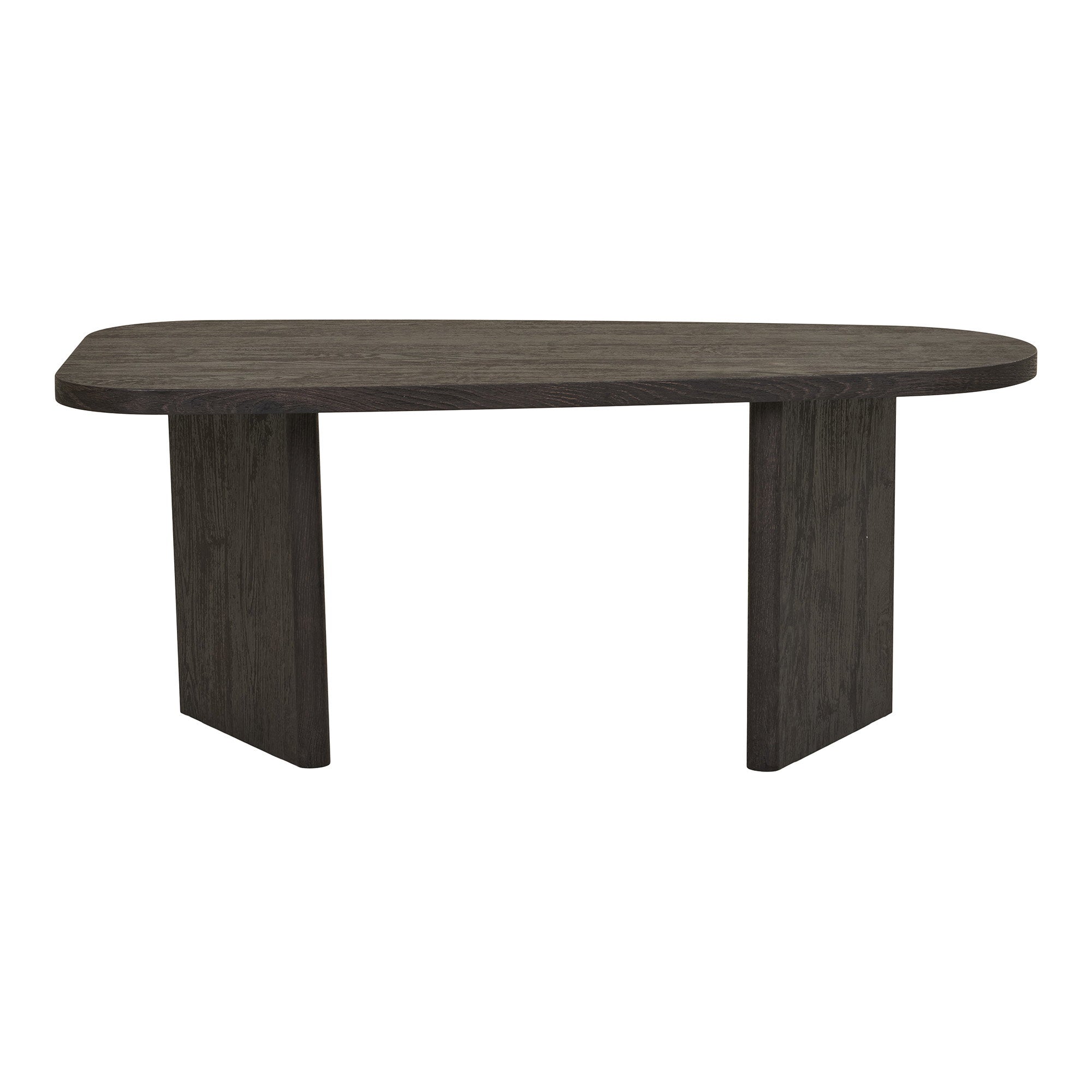 Table basse Melo brun foncé vue de face plateau biomorphique symétrie pieds lames