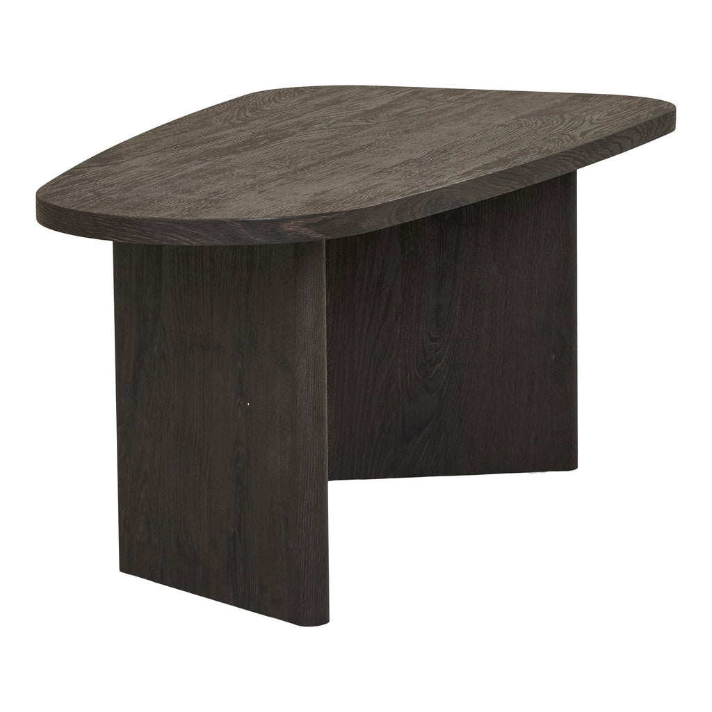 Détail plateau brun foncé table basse Melo veinage chêne expressif papier décor