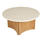 Table basse Motril ciment blanc piètement frêne 80 cm vue de face