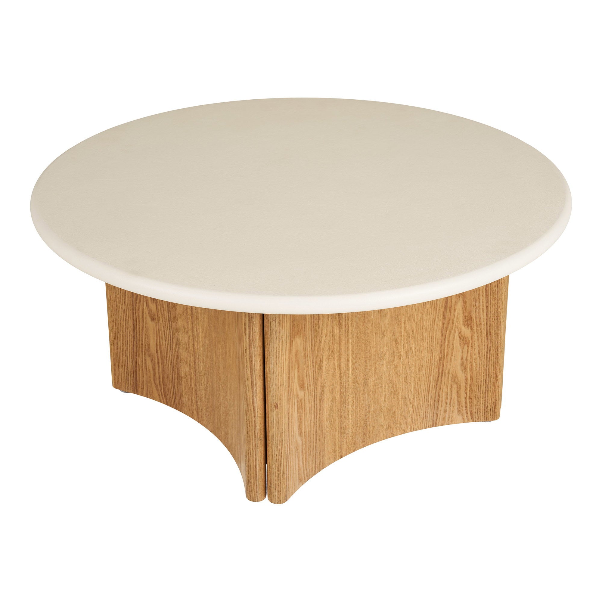 Table basse Motril ciment blanc piètement frêne 80 cm vue de face