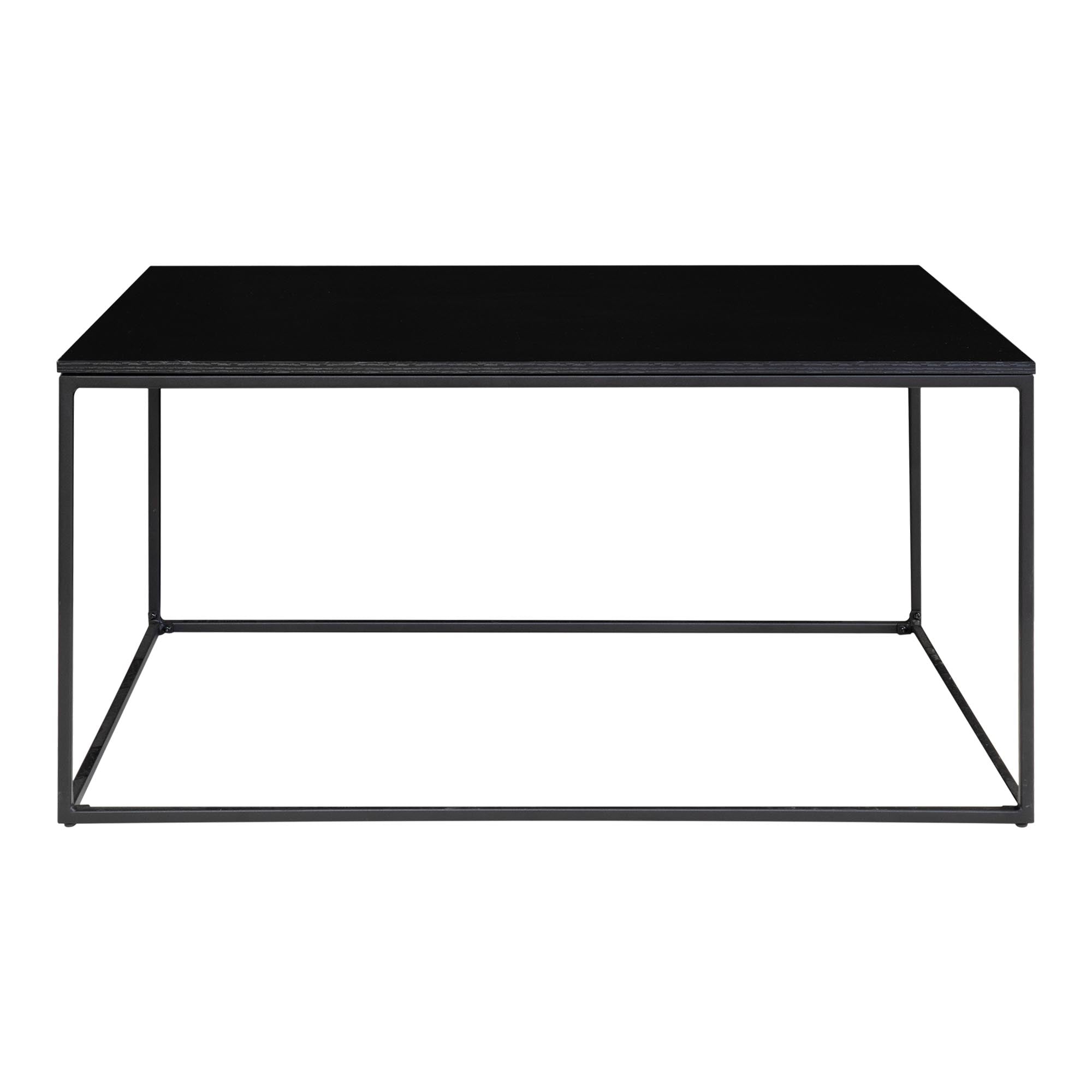 Table basse Vita noire vue de face plateau rectangulaire cadre métal fin fond blanc