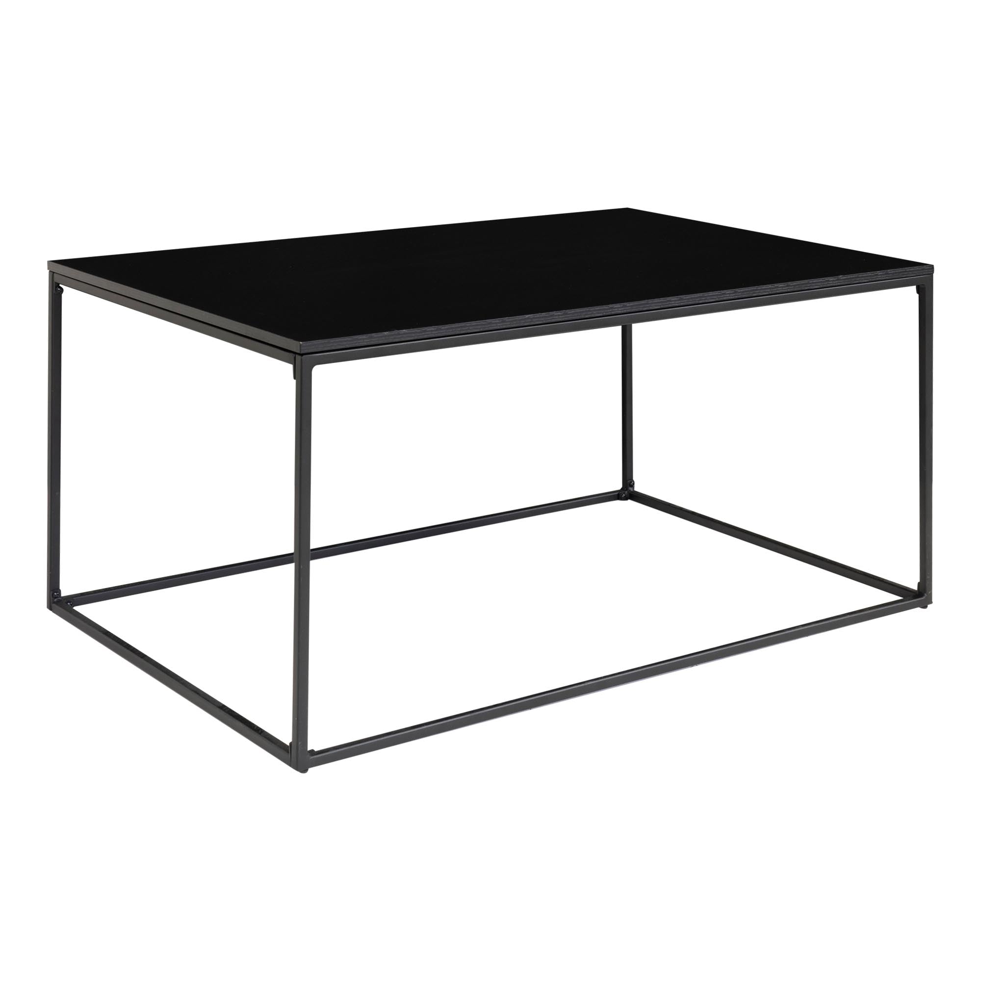 Table basse Vita noire vue trois quarts cadre tubulaire rectangulaire fond blanc