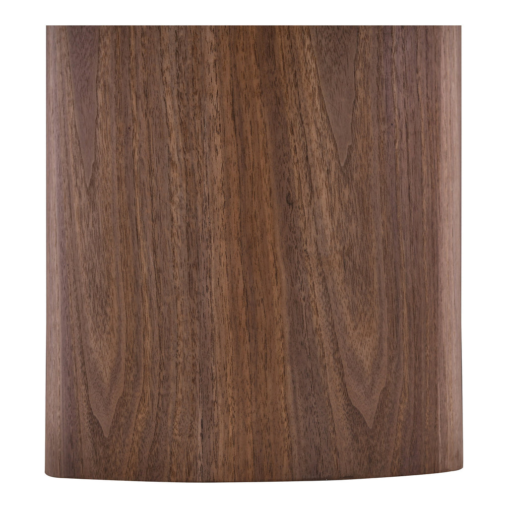 Détail texture veinage placage frêne brun foncé cylindre table basse Noli