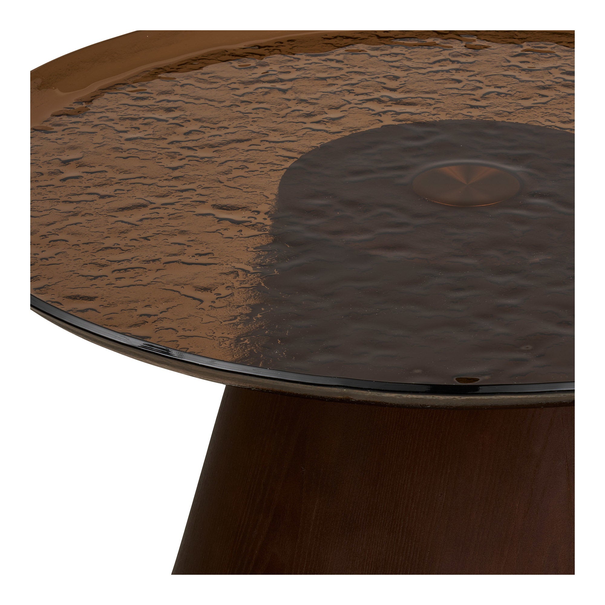 Table basse Orvieto plateau verre brun fût conique 80 cm vue de détail