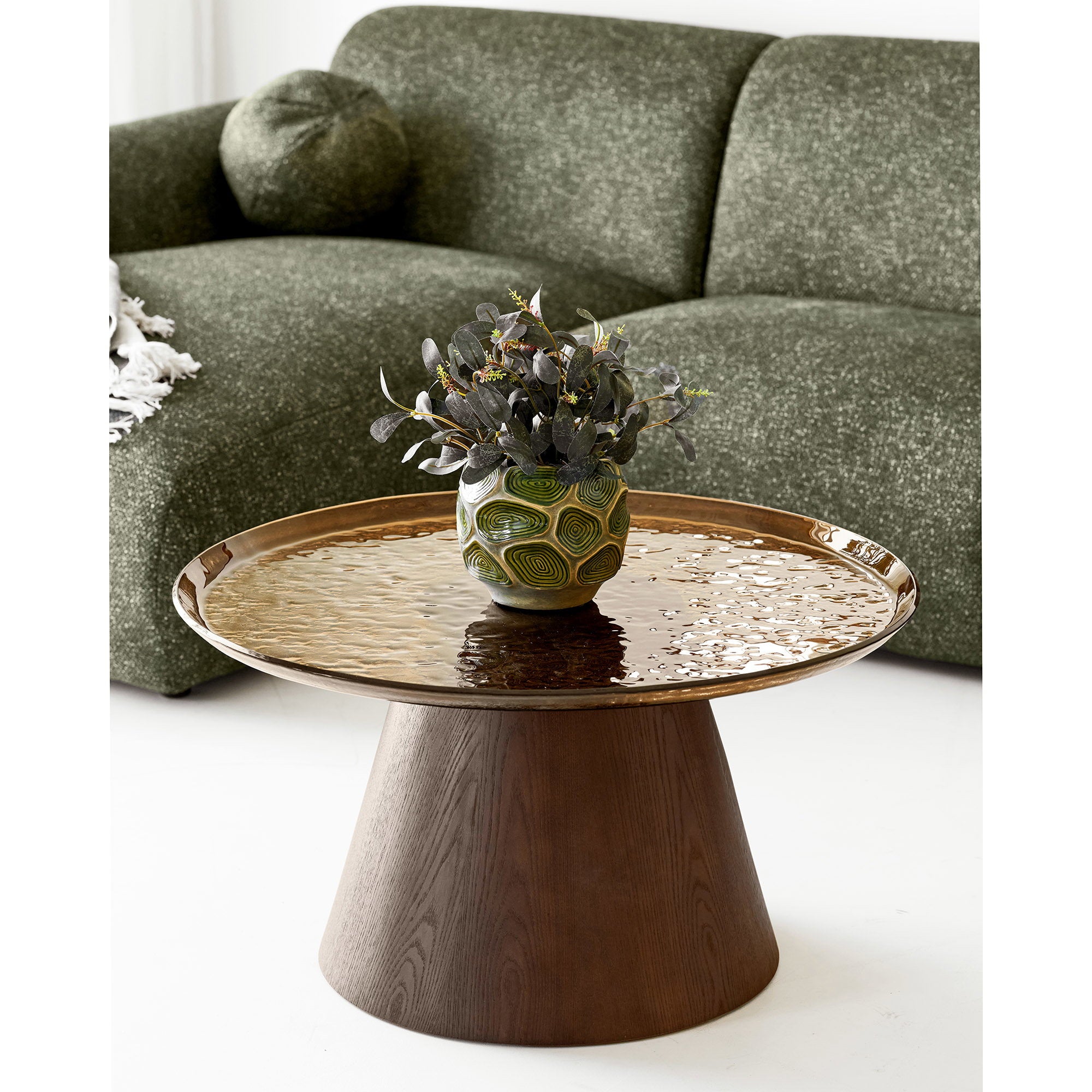 Table basse Orvieto plateau verre brun fût conique 80 cm vue de détail
