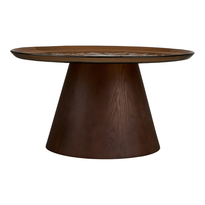 Dimensions Table basse Orvieto plateau verre brun fût conique 80 cm