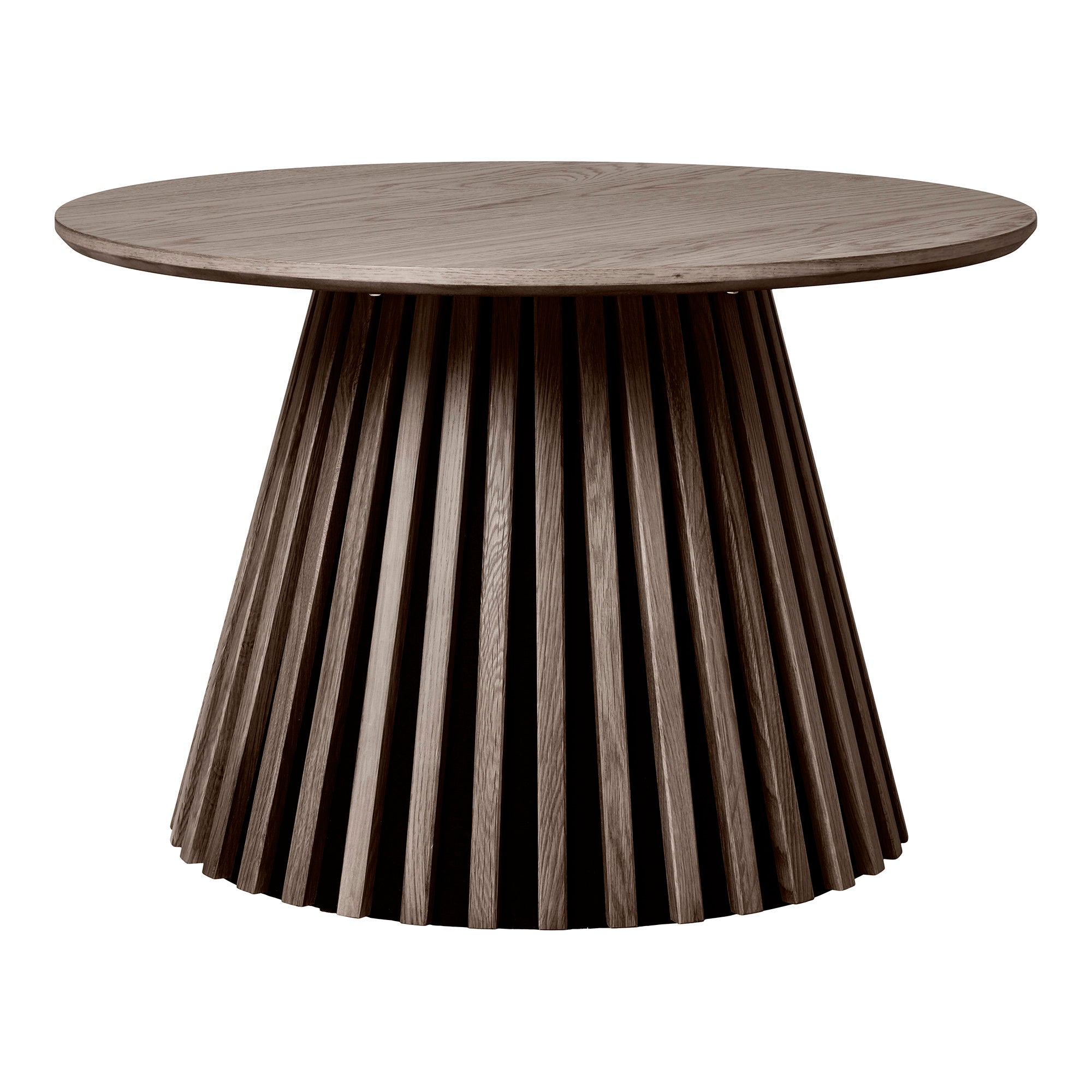 Table basse ronde Osaka chêne fumé piétement lattes vue de face Ø70 cm