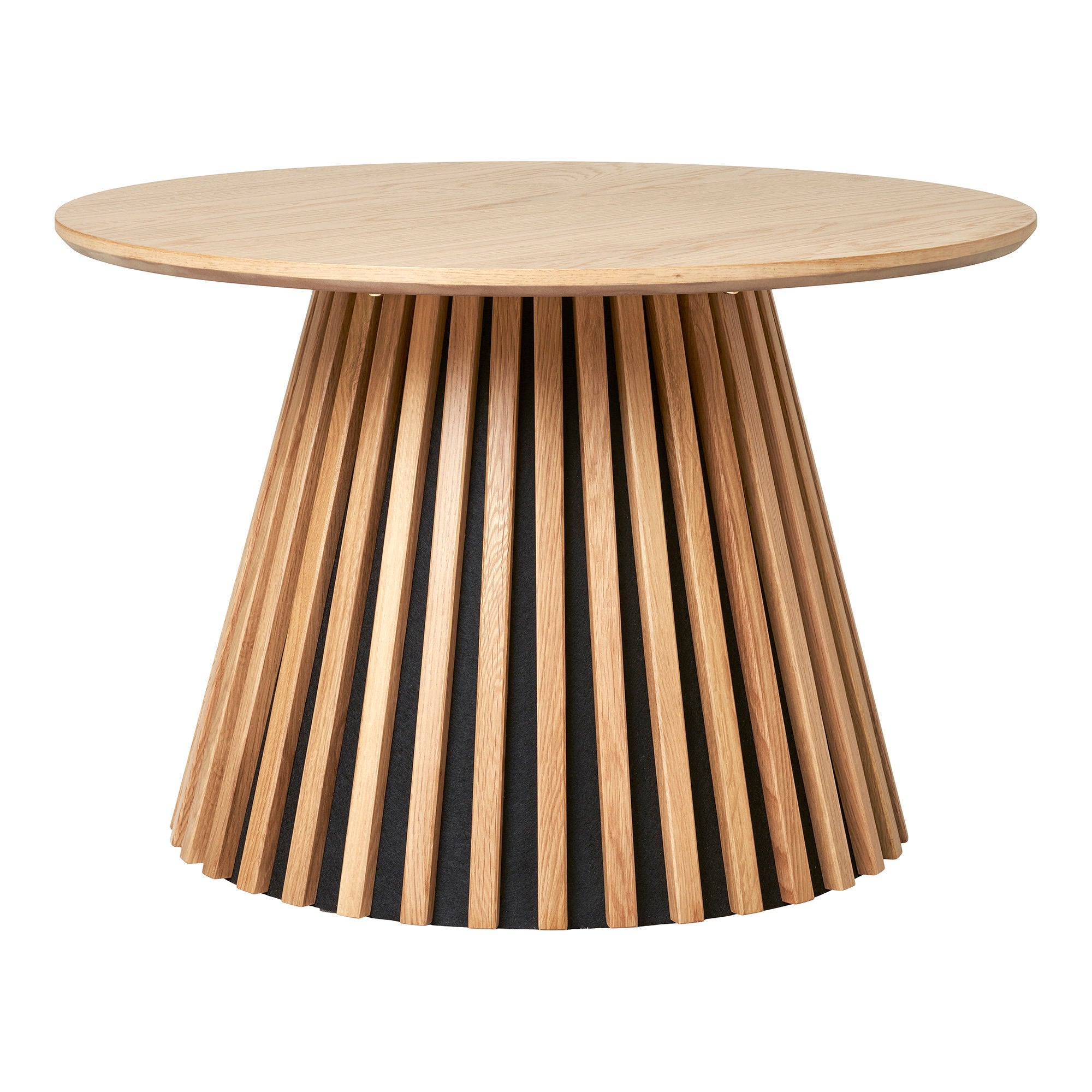 Table basse ronde Osaka chêne naturel piétement lattes vue de face Ø70 cm