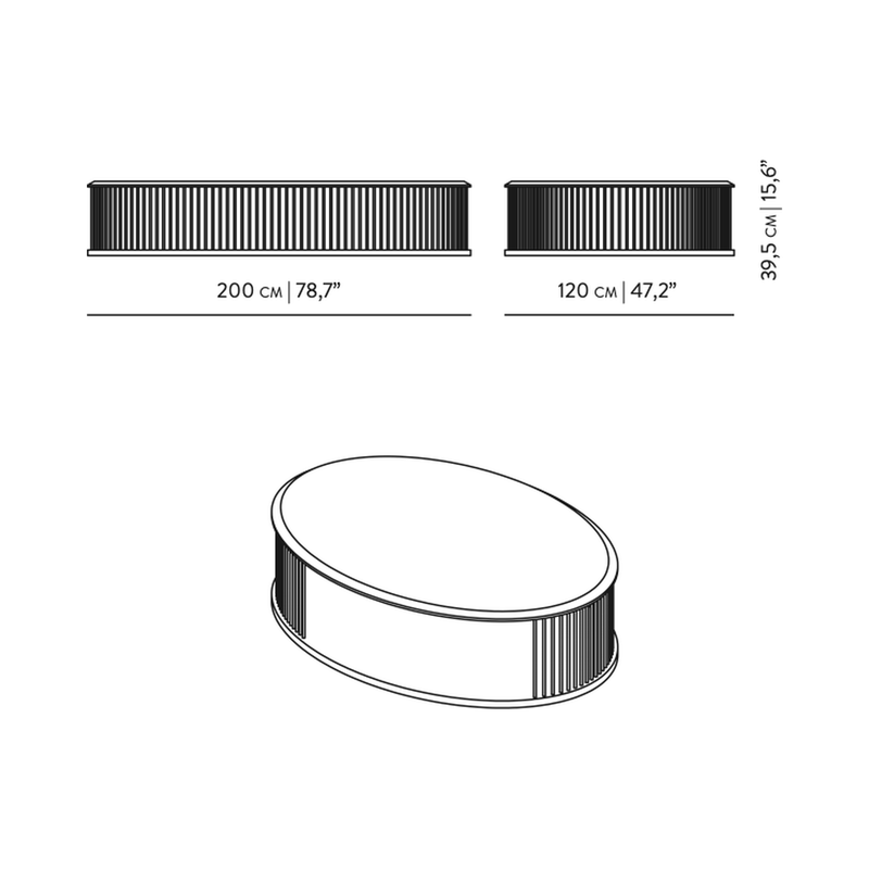 Dimensions Măsuță de cafea ovală Memória cu blat furniruit 200 cm