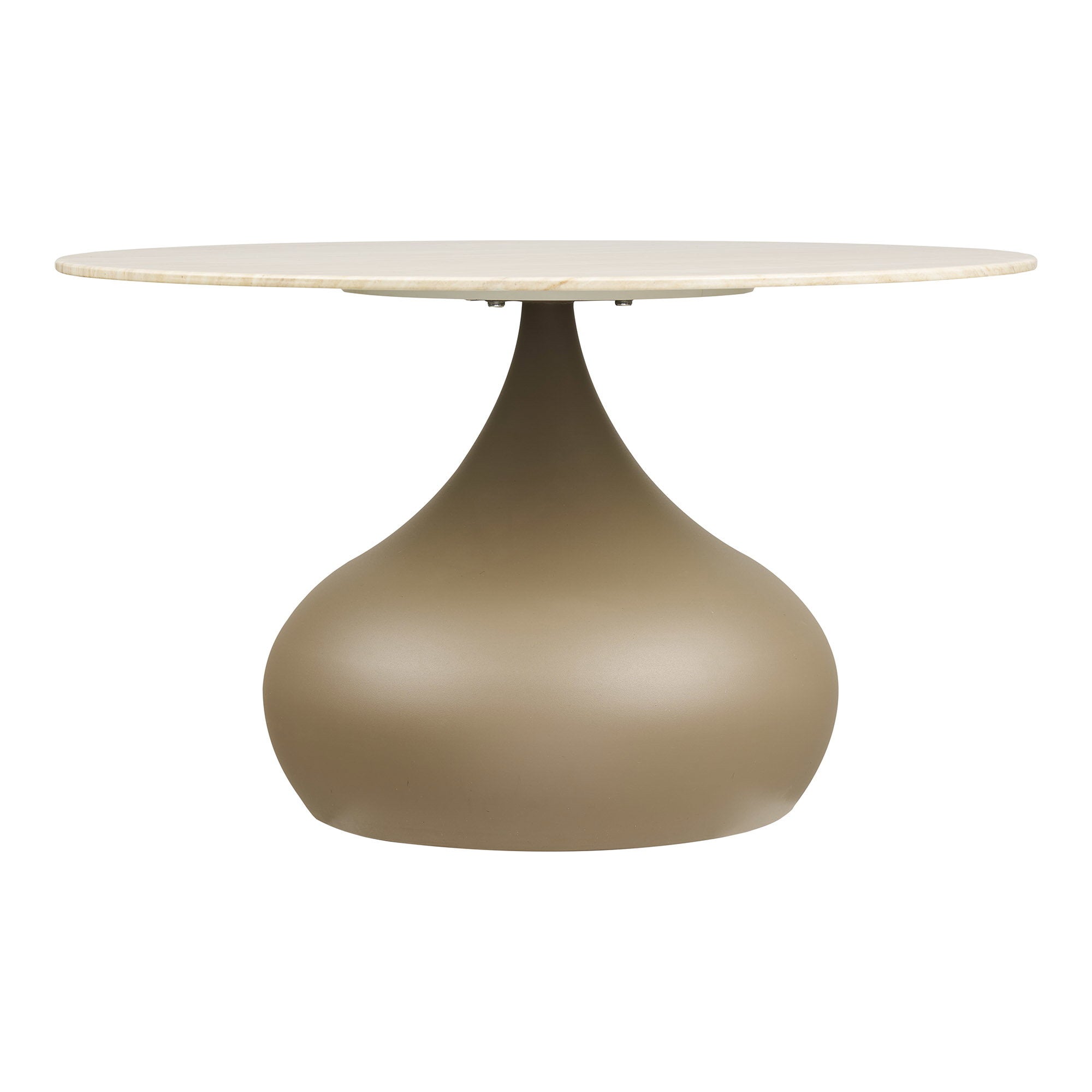 Table basse Pienza plateau effet travertin pied goutte kaki 70 cm vue de face