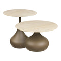 Table basse Pienza effet travertin pied goutte kaki lot de 2