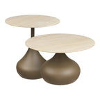Table basse Pienza effet travertin pied goutte kaki lot de 2