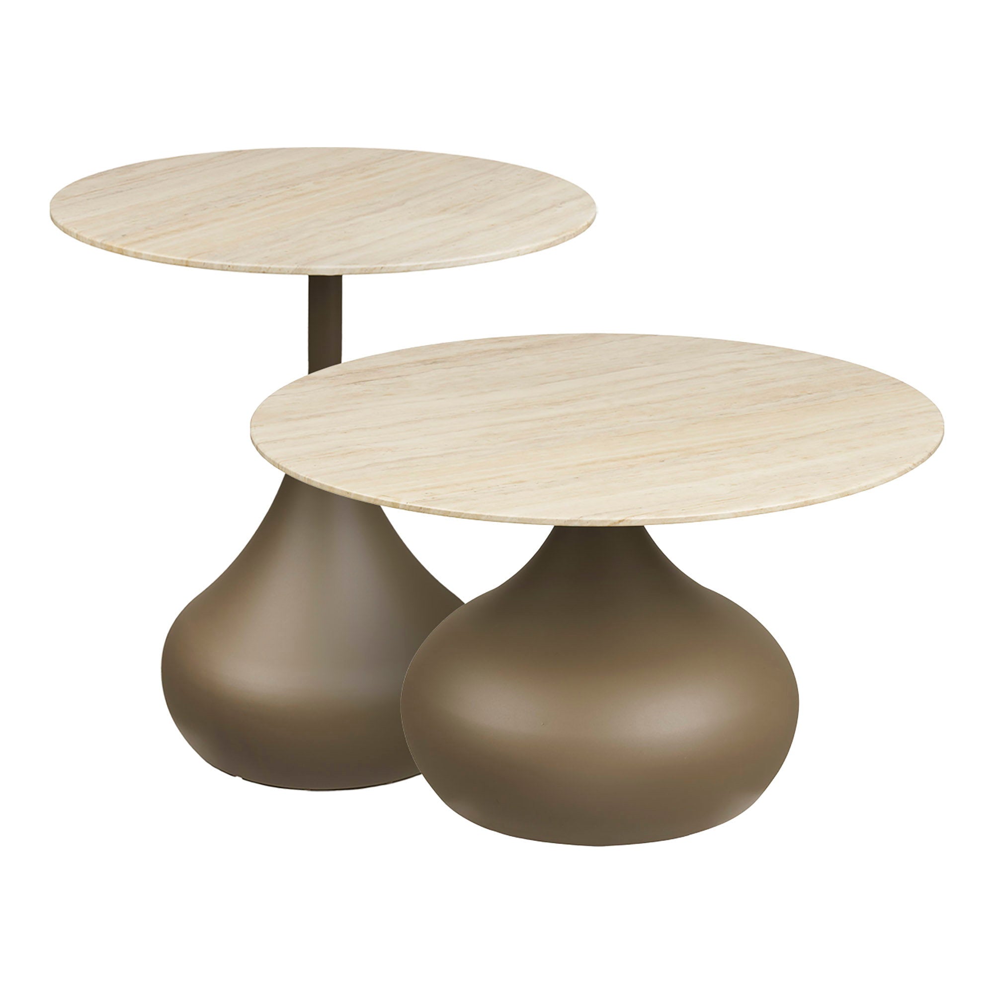 Table basse Pienza effet travertin pied goutte kaki lot de 2