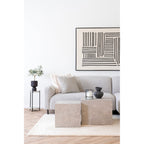 Set 2 tables basses Prague marbre beige ambiance salon canapé beige style minimaliste luxe