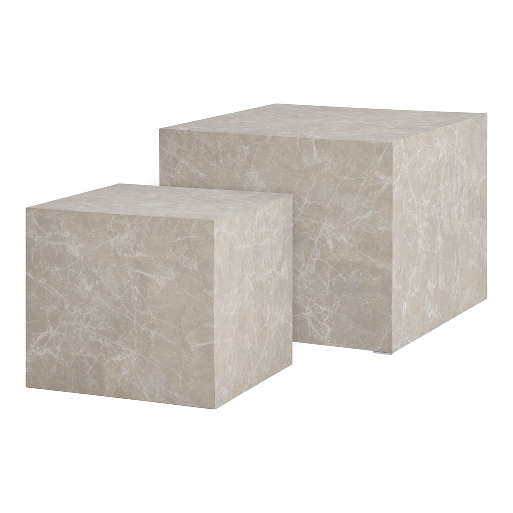 Set 2 tables basses Prague marbre beige vue de côté hauteurs différentes